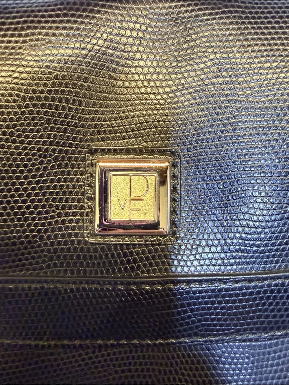 Diane Von Furstenberg Black Textured Leather Tote with Silver Buckles